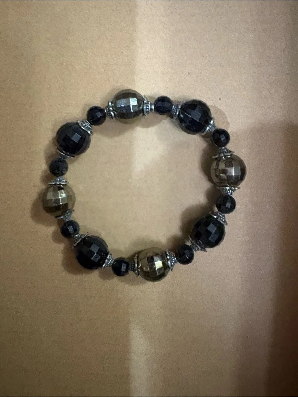Faceted Black and Smoky Brown Stretch Bracelet